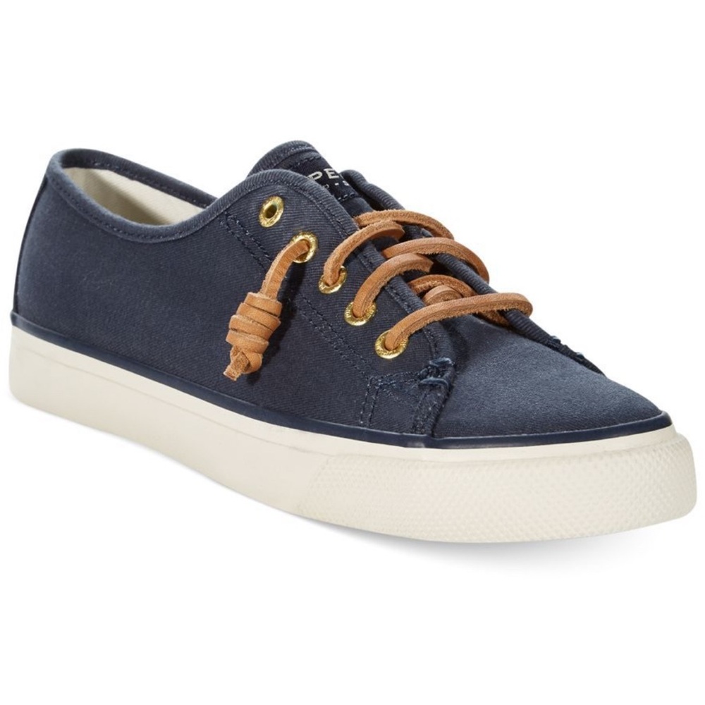 Sperry Crest Vibe Top-Sider Blue and Tan Canvas Sneakers with Classic Design